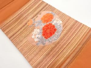 牡丹に横縞・変わり丸模様織出し名古屋帯